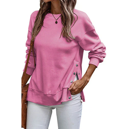 Lockeres Damen Sweatshirt mit Seitenschlitzen und Knöpfen