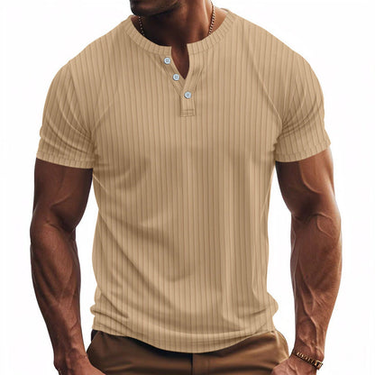 Herren Kurzarm Henley-Shirt Streifenmuster Praktisch