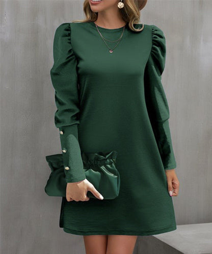 Damen Minikleid Rundhals Elegantes Puffärmel Kleid