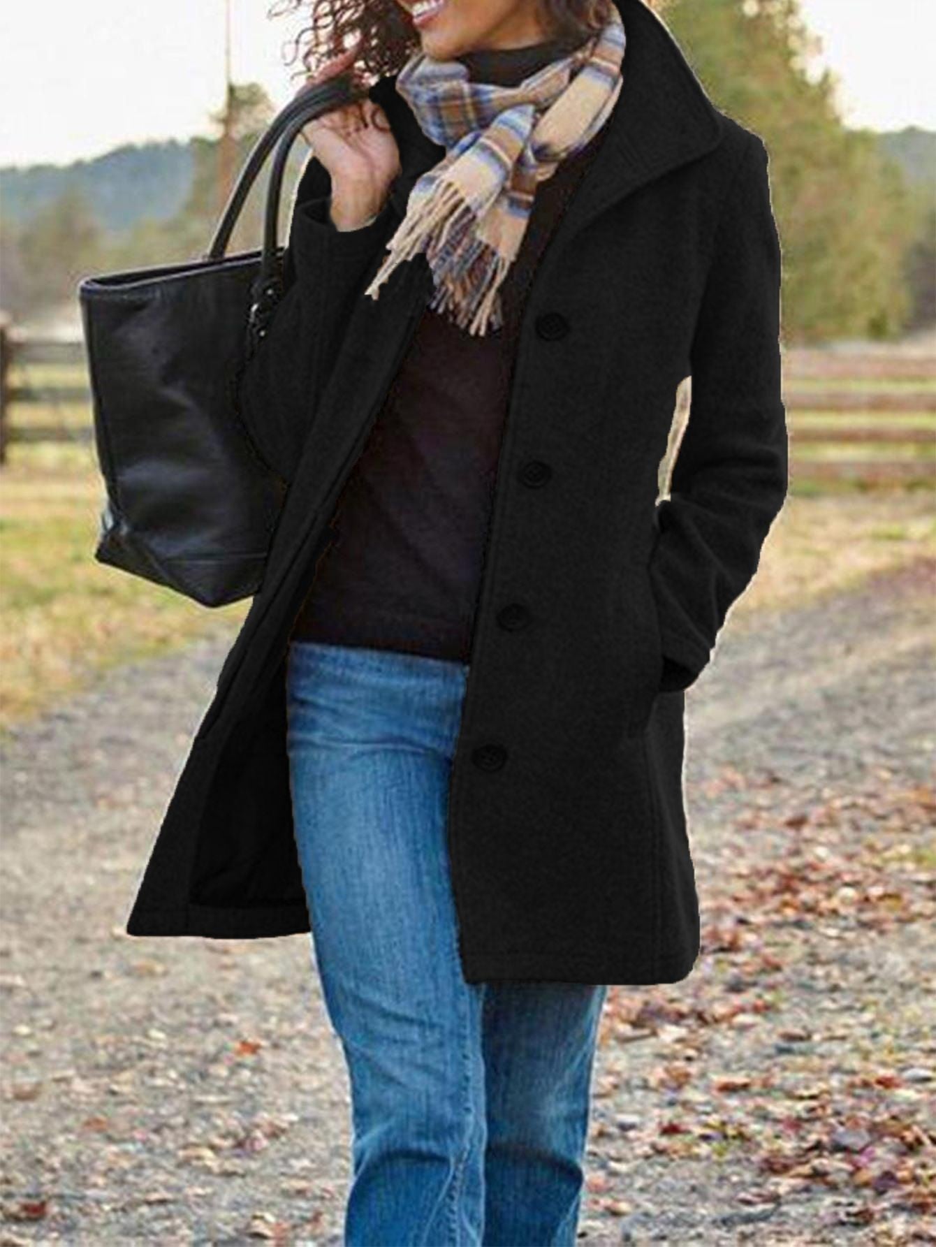 Damen Wollmantel Elegant Lang Schlicht