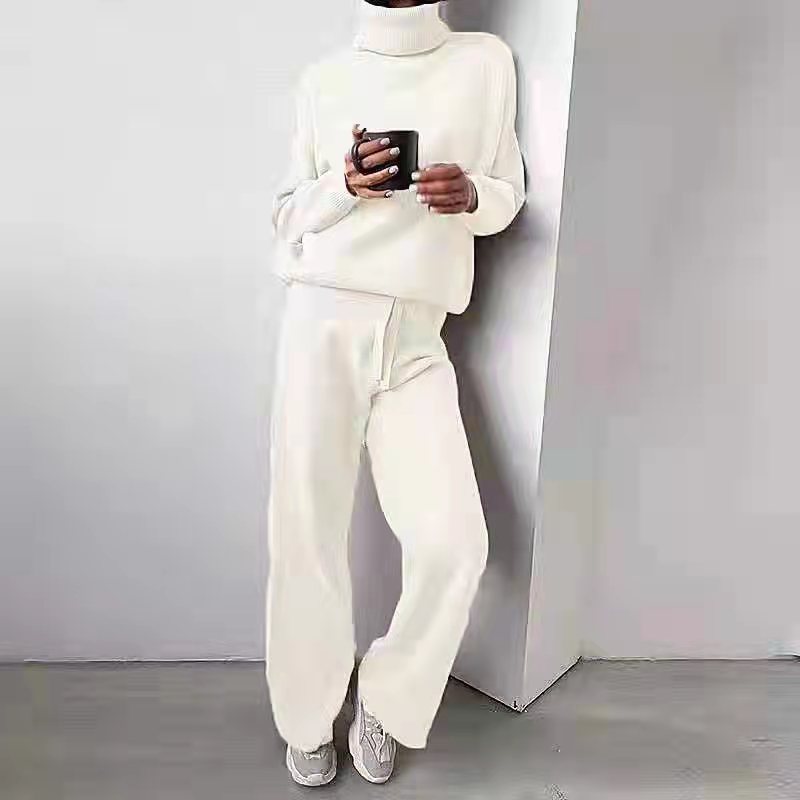 Damen Strickanzug Weite Hose Eleganter Rundhals