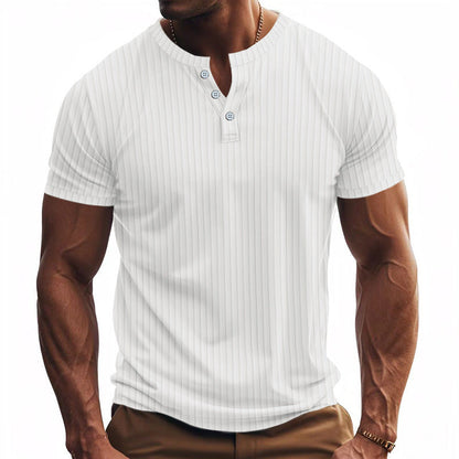 Herren Kurzarm Henley-Shirt Streifenmuster Praktisch