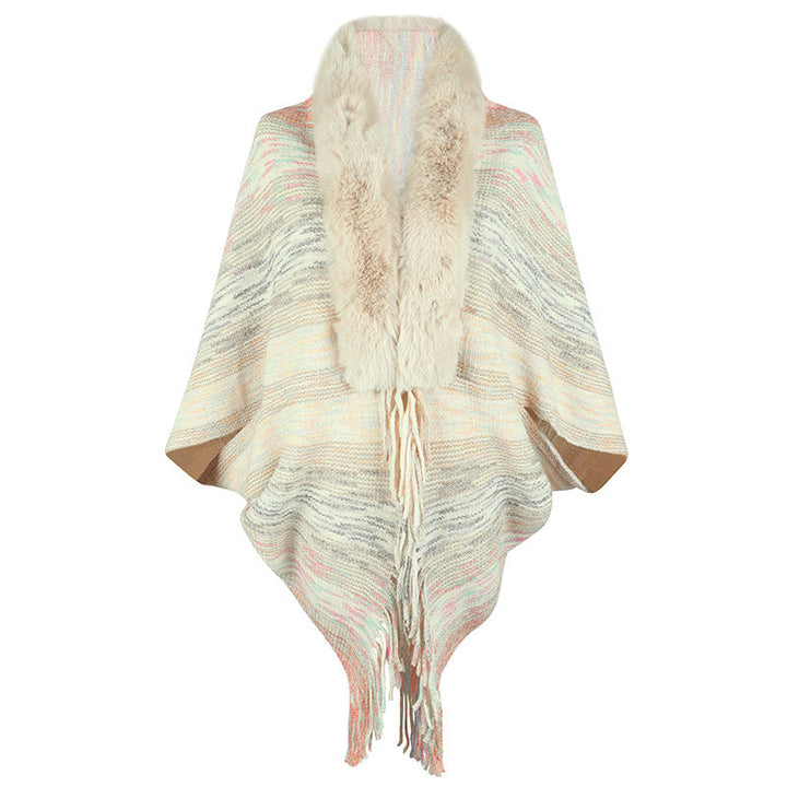 Damen Poncho Elegant Kunstfell Kragen Frauen Mantel