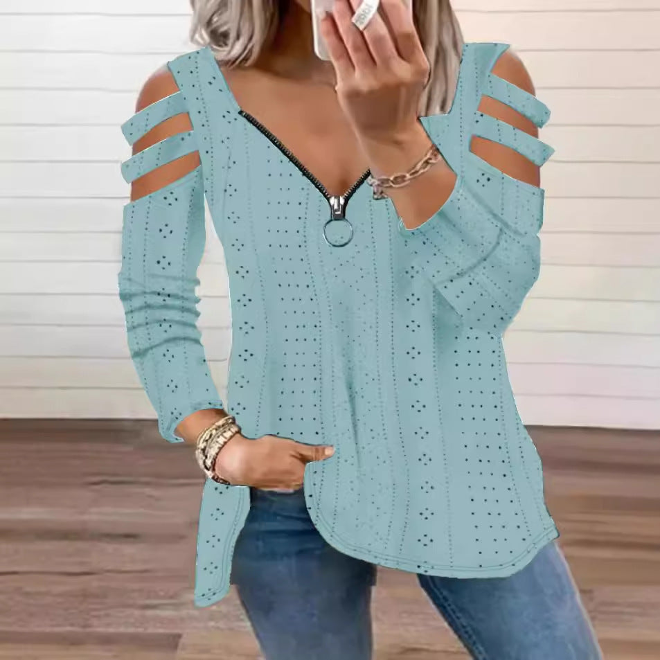 Damen Top mit Cut-Out Ärmeln und tiefem V-Ausschnitt