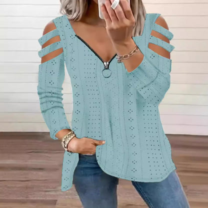 Damen Top mit Cut-Out Ärmeln und tiefem V-Ausschnitt