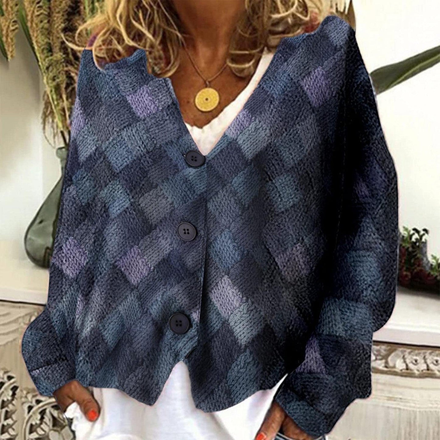 Stylishe Damenjacke V-Ausschnitt Knopfverschluss