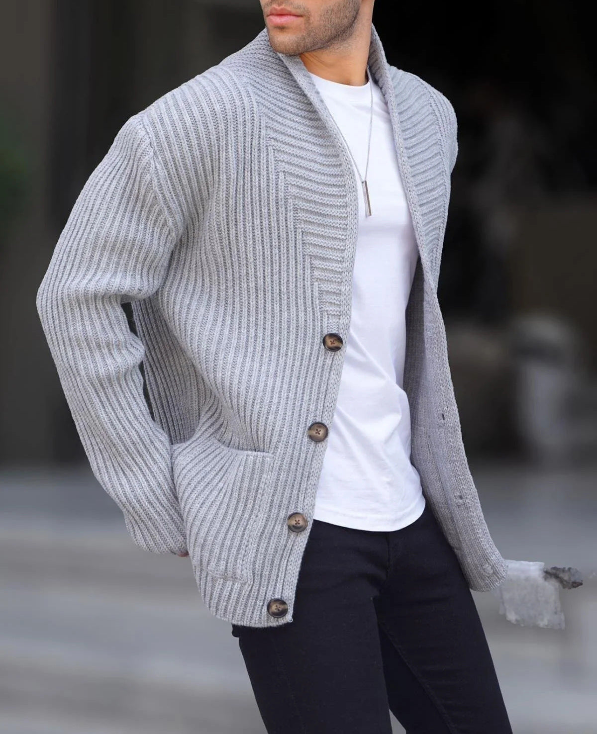 Herren Pullover Strickjacke Modern Knopfdesign