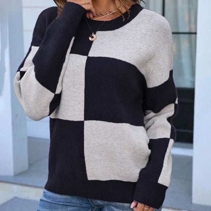 Karierter Strickpullover Damen Elegant