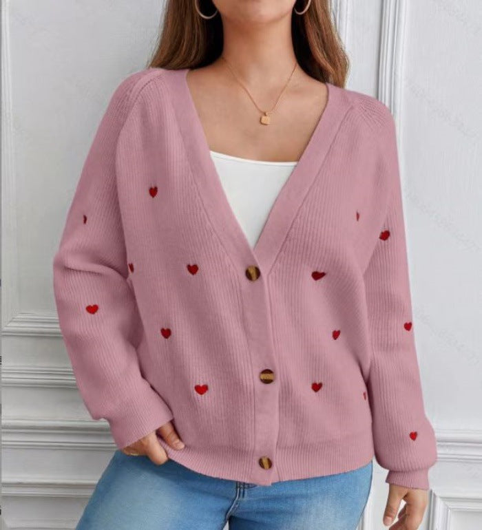 Damen Strickjacke Herzchen Muster Lässig Chic