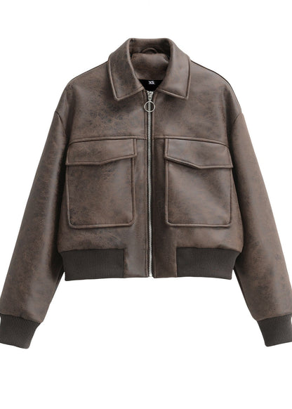 Stylische Kunstleder Jacke Retro Look