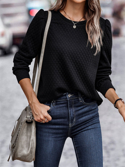 Damen Pullover Strukturiert Puffärmel Modern Stylish