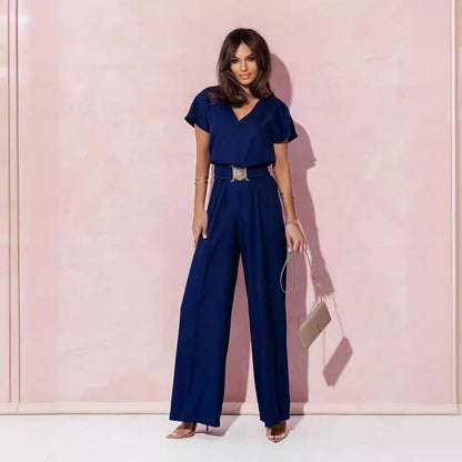 Damen Jumpsuit Weites Bein Trend Gürtel