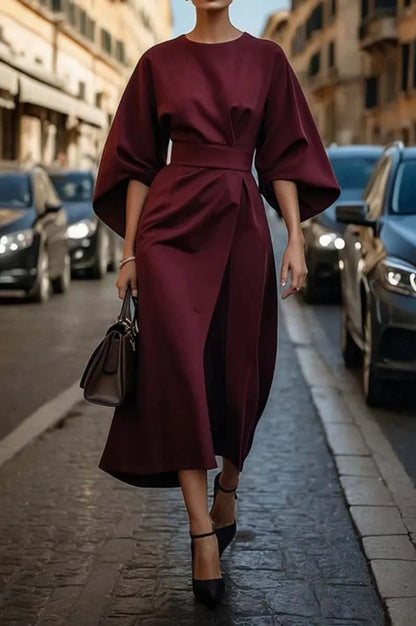 Damen Maxikleid Elegant Geschnürt mit Puffärmeln