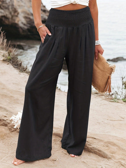 Damen Leinenhose Weit Bequem Faltenrock Effekt