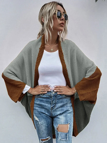 Weite Strickjacke Damen Oversized Wolle Fledermausärmel