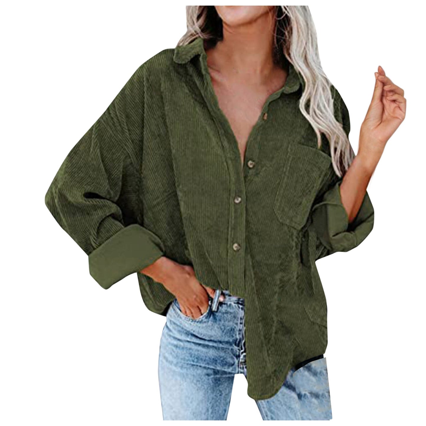 Damen Oversized Kordbluse Bequem Elegant