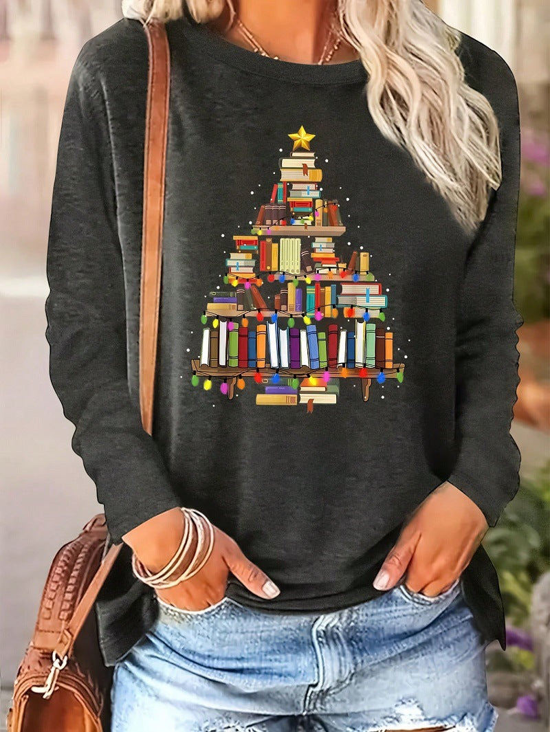 Damen Pullover Langarm Festlich Bücher-Design
