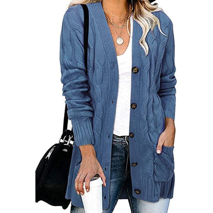 Damen Strickjacke Zopfmuster Mit Taschen