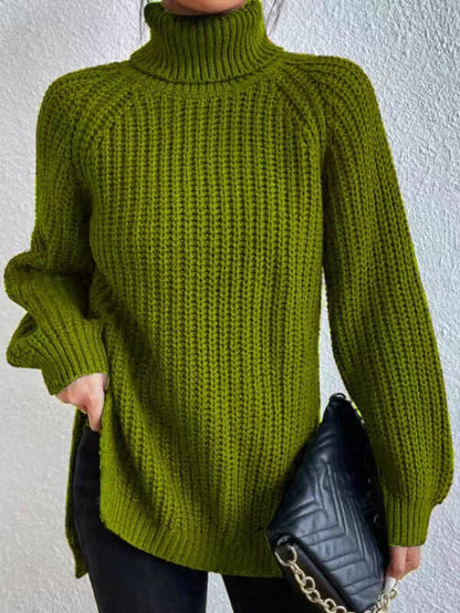 Damen Strickpullover Hochkragen Wabenmuster Eleganz