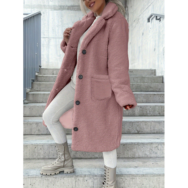 Damen Fleece-Mantel Weich Mit Taschen