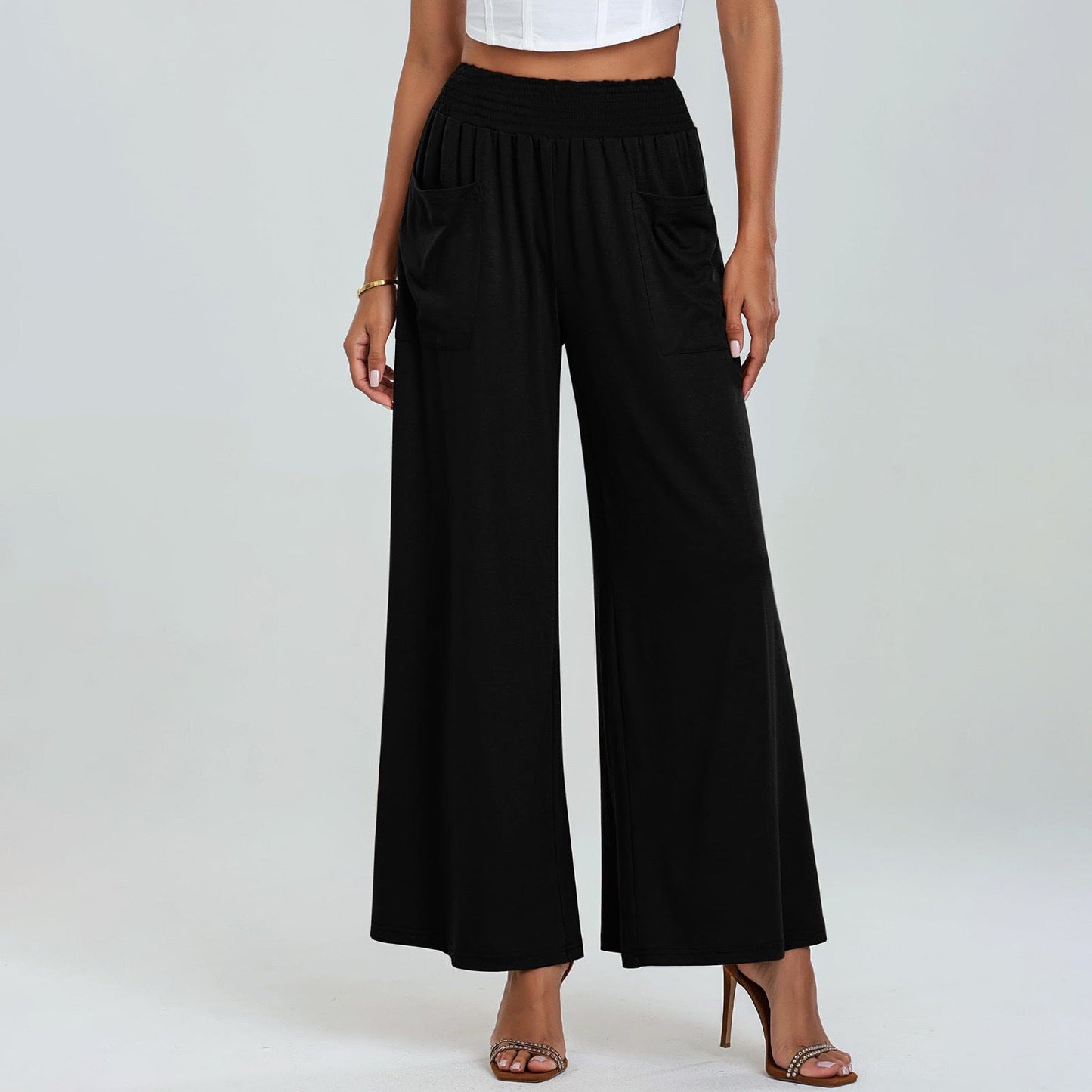 Damen Palazzo-Hose Weit Bequem Elastisch