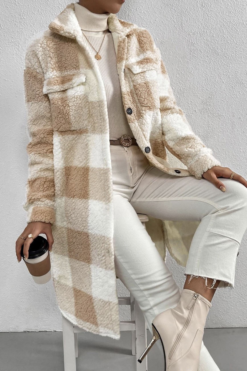 Warmes Karo Teddyjacke Damen Mantel