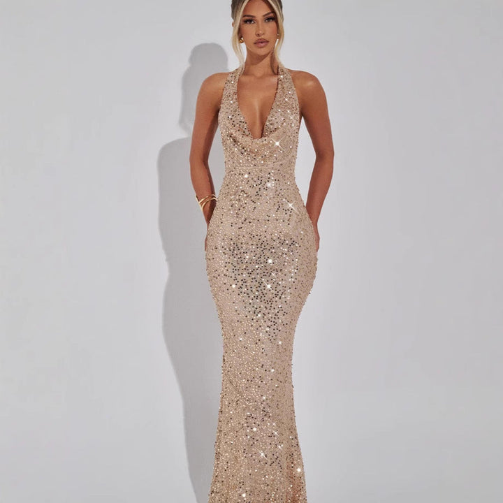 Glamouröses Abendkleid mit Pailletten &amp; V-Ausschnitt