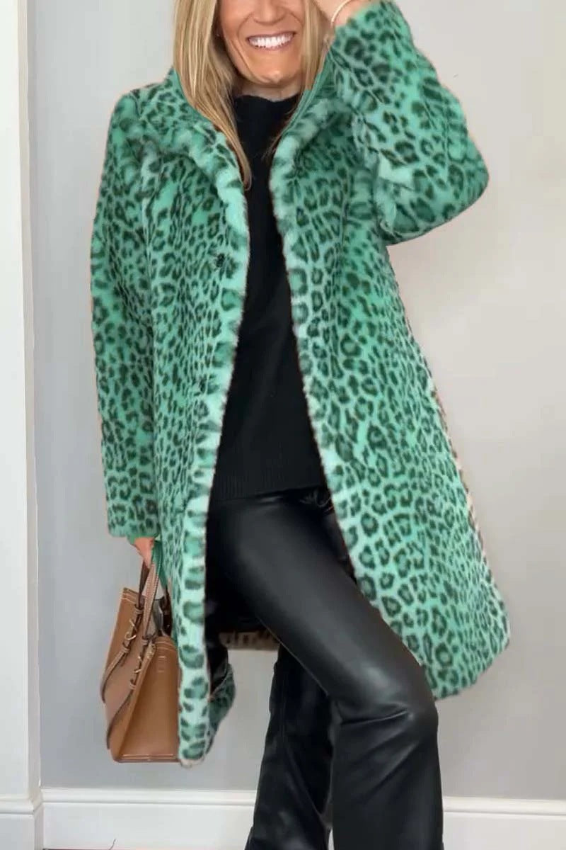 Mantel Damen Oversized Kunstpelz Leopardenmuster