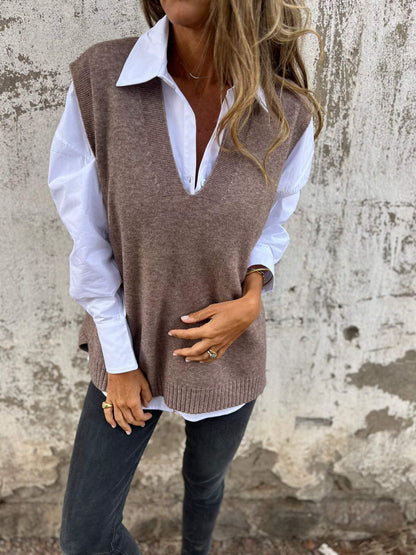 Damen Pullover Lässig V-Ausschnitt Casual Style