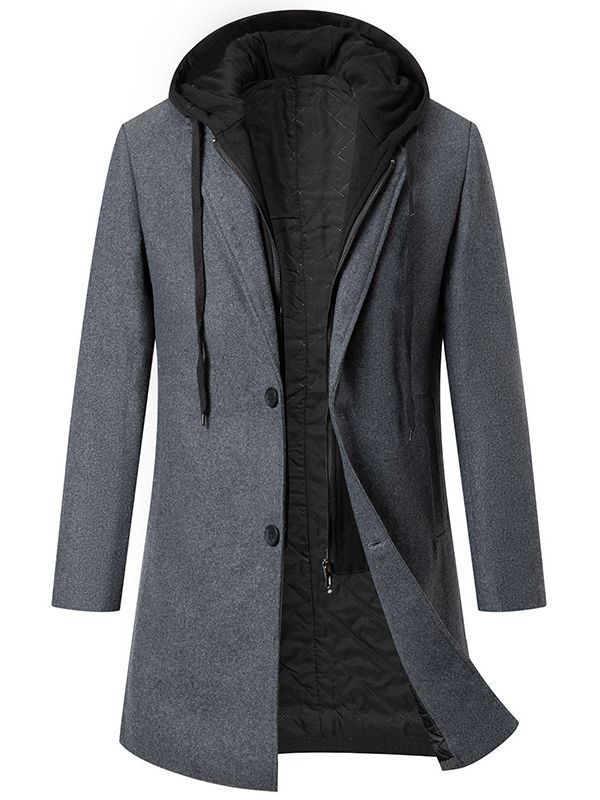 Herren Mantel Elegant Übergangsjacke Abnehmbare Kapuze