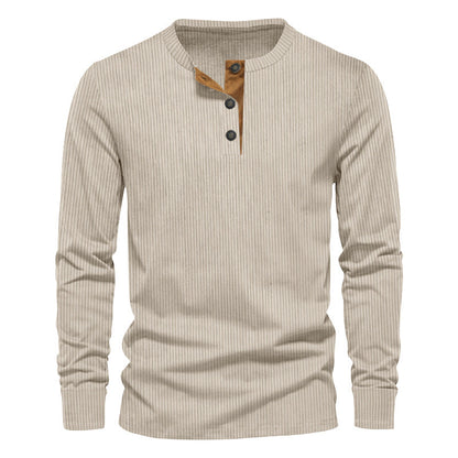 Herren Langarm-Shirt Struktur-Oberfläche Dekor-Knöpfe