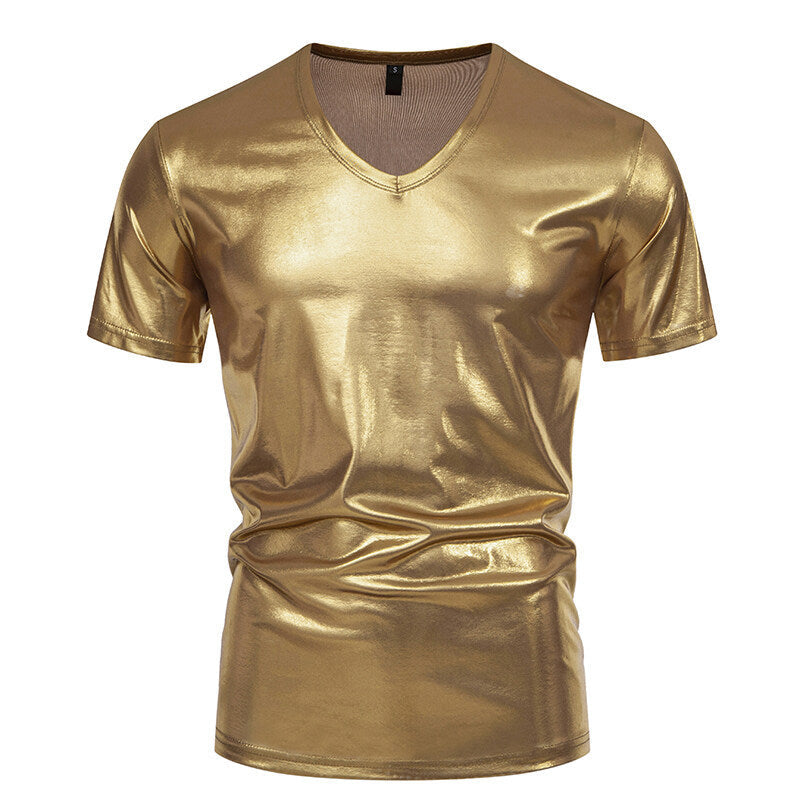 Herren T-Shirt V-Ausschnitt Glanzstoff Modern Style