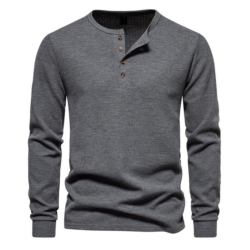 Herren Langarmshirt Strukturiert Modern Knöpfe