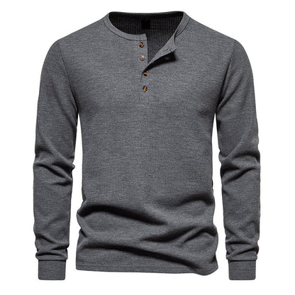 Herren Langarmshirt Strukturiert Modern Knöpfe