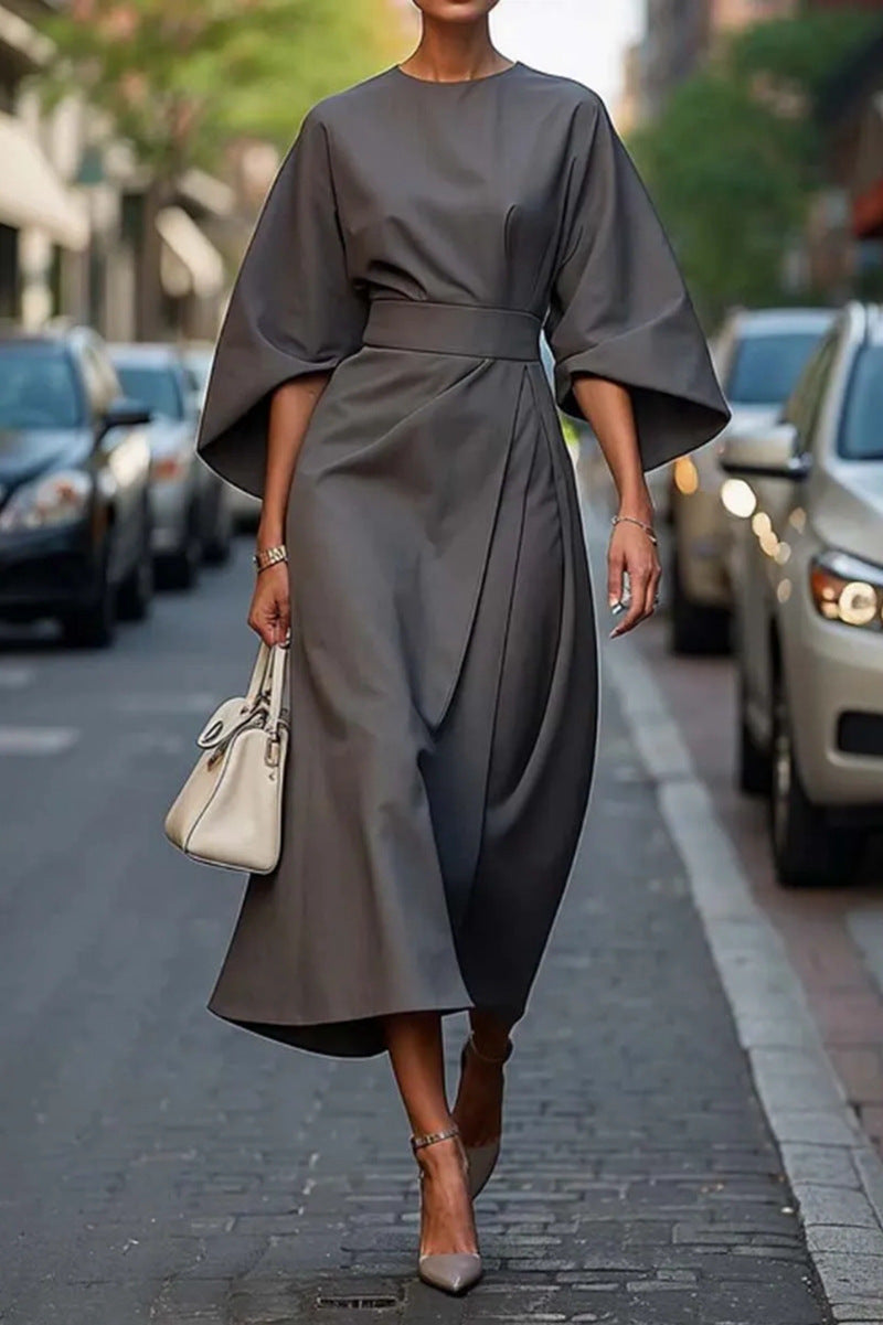 Damen Maxikleid Elegant Geschnürt mit Puffärmeln