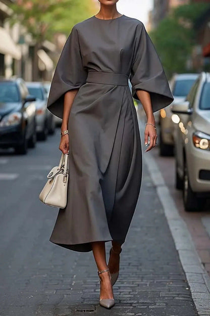 Damen Maxikleid Elegant Geschnürt mit Puffärmeln