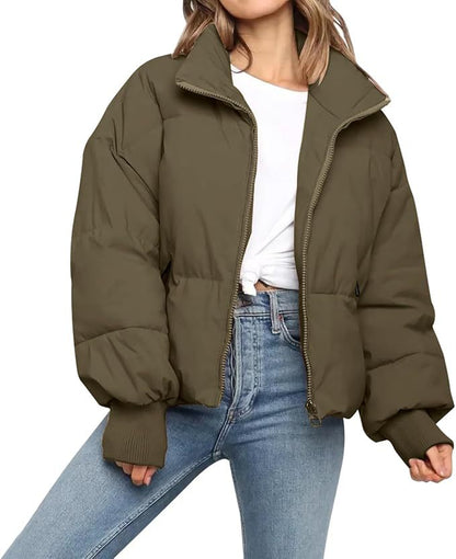 Damen Pufferjacke Kurz Warm mit Reißverschluss