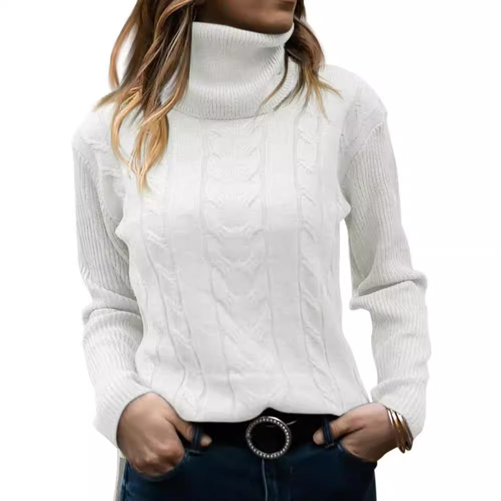 Damen Strickpullover Stehkragen Zopfmuster Elegent - IdealeKleiden