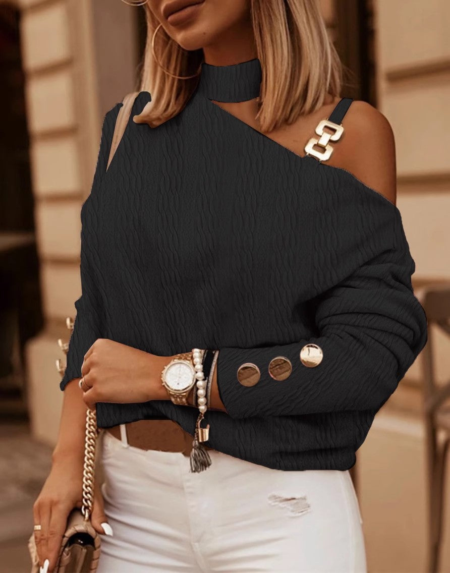Damen Pullover Asymmetrisch Einfach Elegent