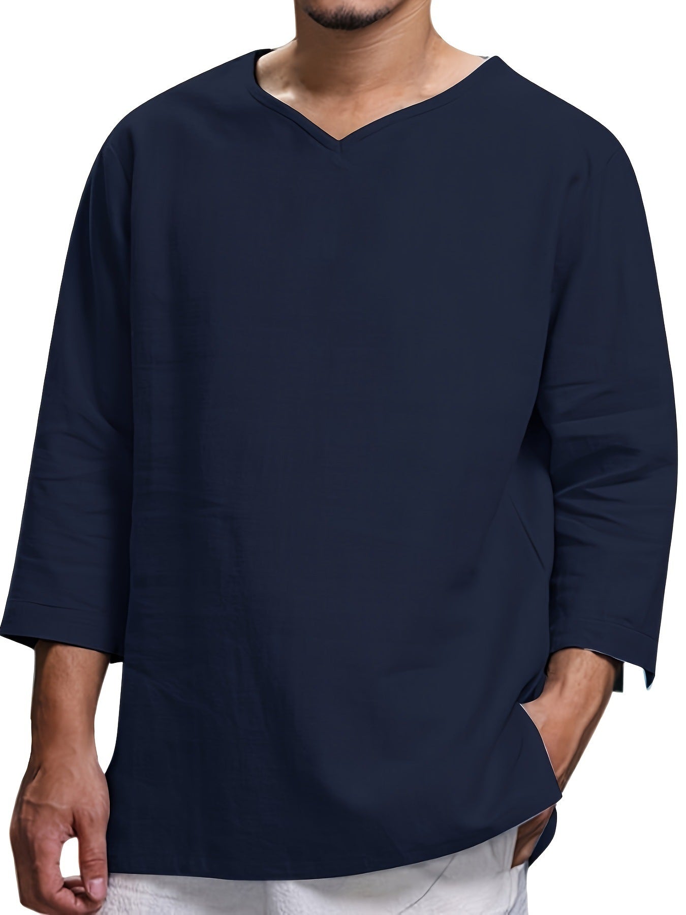 Herren Langarmshirt Relaxed Fit V-Ausschnitt
