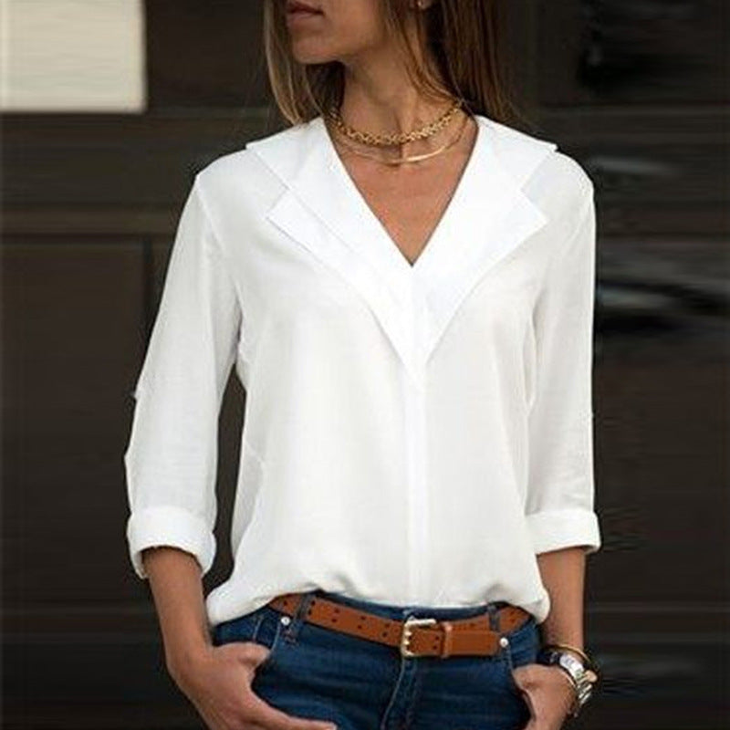 Elegante Damenbluse V-Ausschnitt Raffiniert - IdealeKleiden