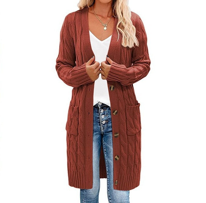 Damen Cardigan Grobstrick Warm mit Taschen und Knöpfen