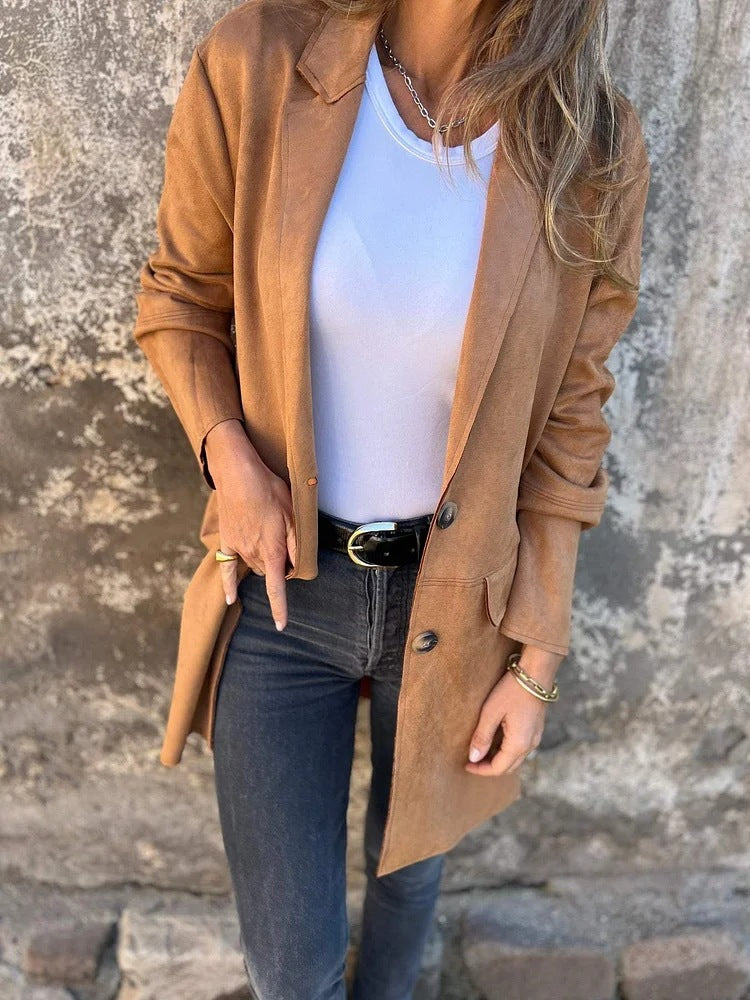 Damen Suede Blazer Elegant Bequem
