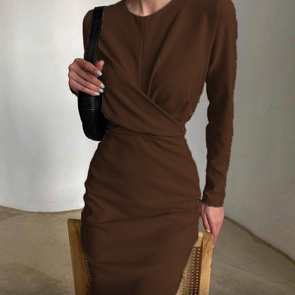 Damen Wickelkleid Elegant Langer Arm Fließender Schnitt