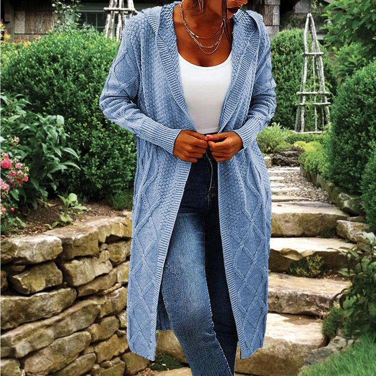 Damen Strickmantel Offener Schnitt Zopfmuster