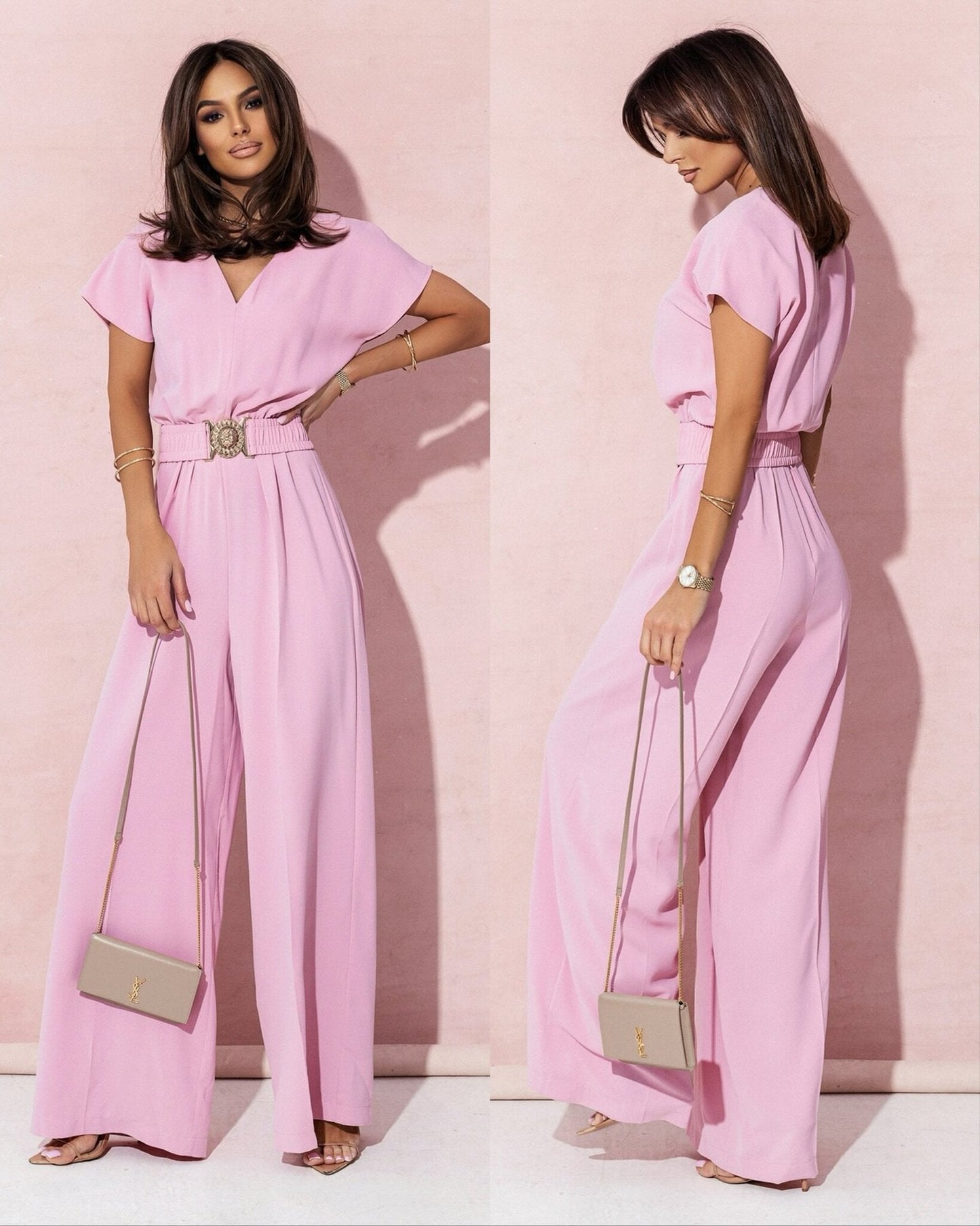Damen Jumpsuit Weites Bein Trend Gürtel
