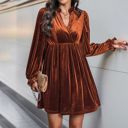 Damen Abendkleid Samt Elegant V-Ausschnitt