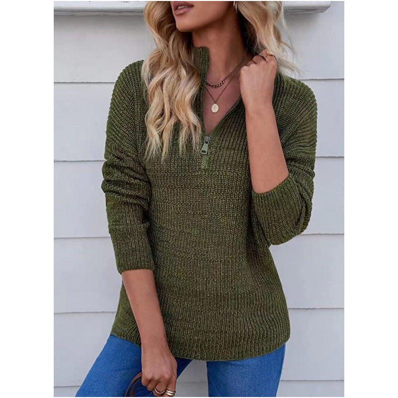 Damen Pullover Kurz Reißverschluss Elegant