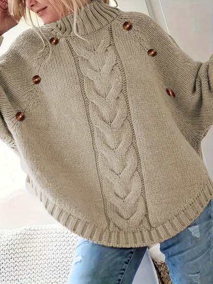 Damen Pullover Grobstrick Hochkragen Elegant