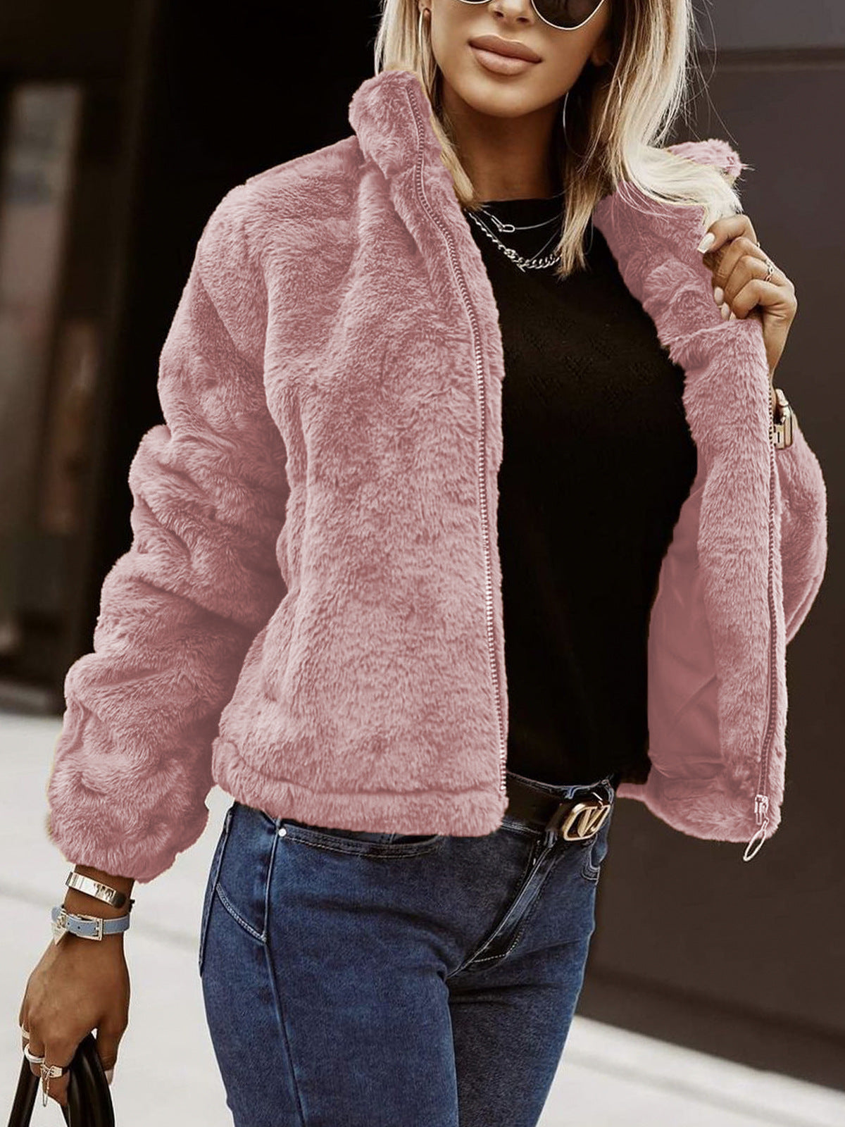 Weiche Teddyjacke Damen Bomber Soft Reißverschluss